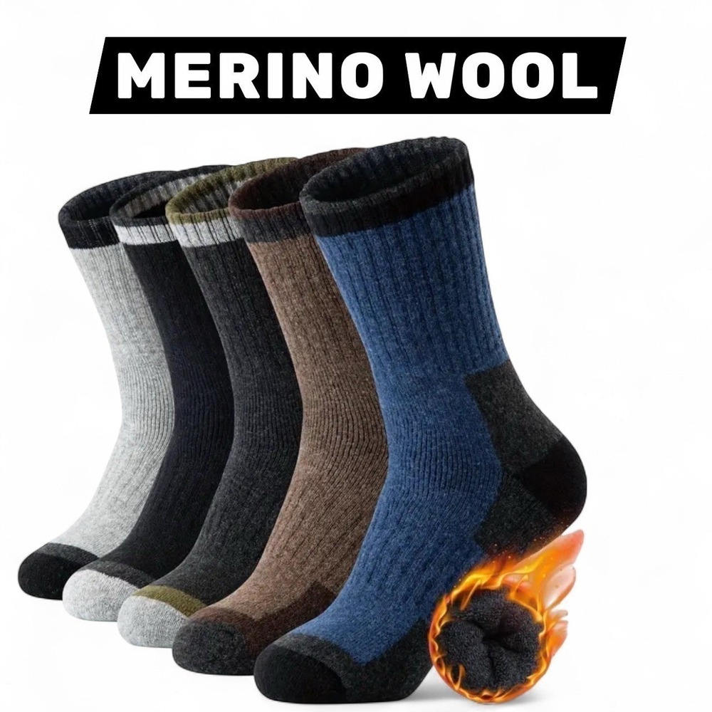 Unisex 90% Merino Warm Durable Mid-Crew Super Thick Hiking Socks US 7-13 5pk